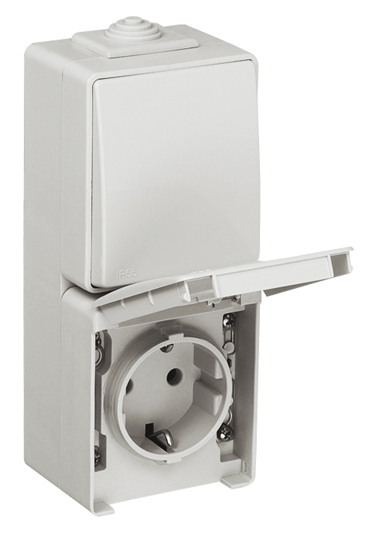 Two-way Switch + Earth Socket (Schuko Type) in a Double Vertical Base