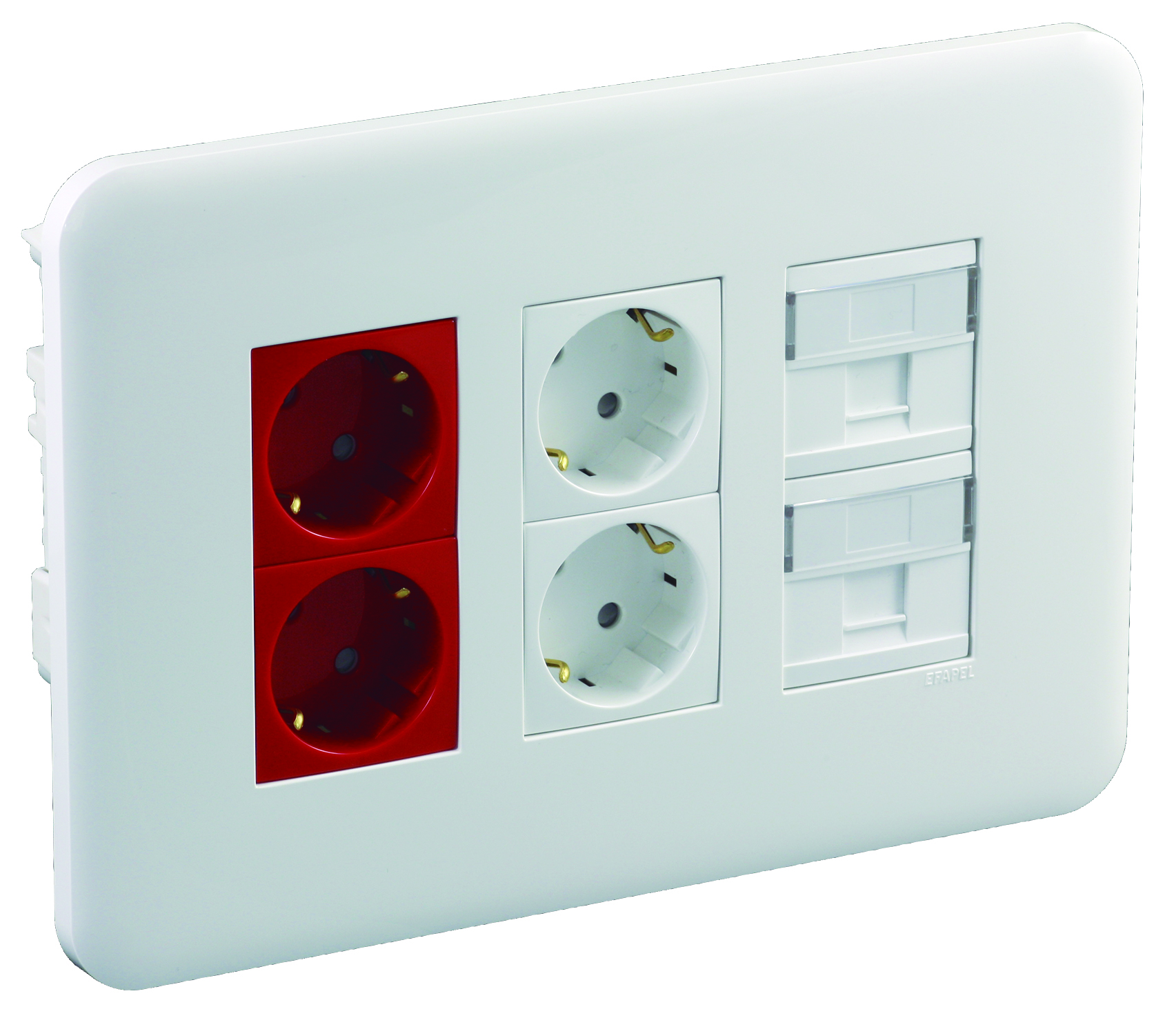 Poste de Travail à Encastrer 3x4 Modules avec 2 Schuko VM + 2 Schuko BR + 2 RJ