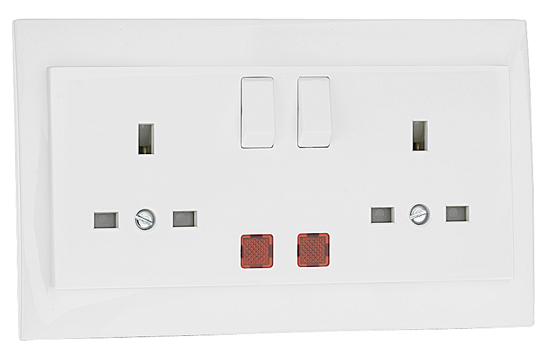 Double Earth Socket (British Type) with Switch and Pilot Lamp