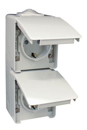 Two Safety Earth Socket (Schuko Type) in a Double Vertical Base